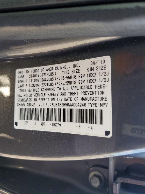 2010 Acura Rdx მანქანა იყიდება აუქციონზე, vin: 5J8TB2H56AA004246, აუქციონის ნომერი: 55761146