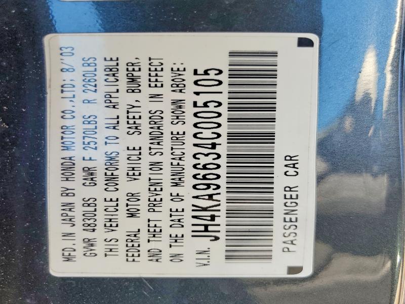 Auction sale of the 2004 Acura 3.5rl, vin: JH4KA96634C005105, lot number: 54558536