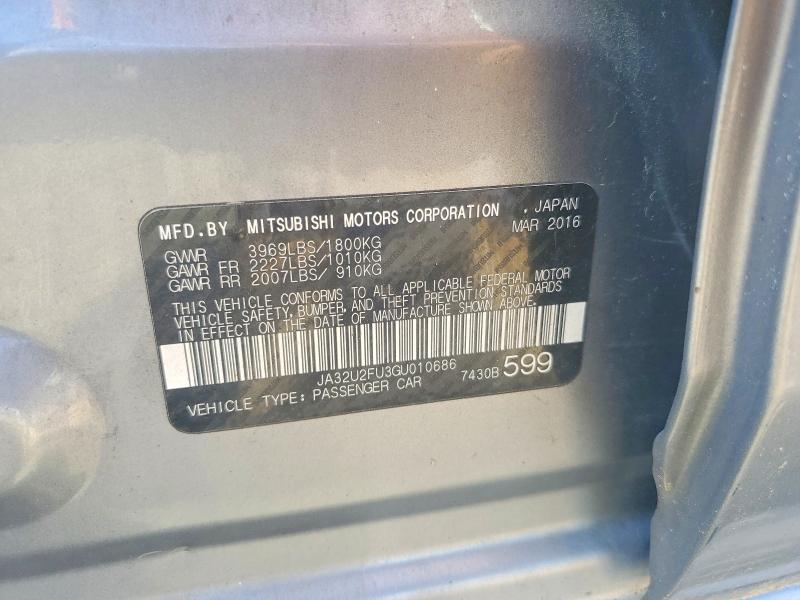 Aukcja sprzedaży 2016 Mitsubishi Lancer, vin: JA32U2FU3GU010686, numer aukcji: 53903256