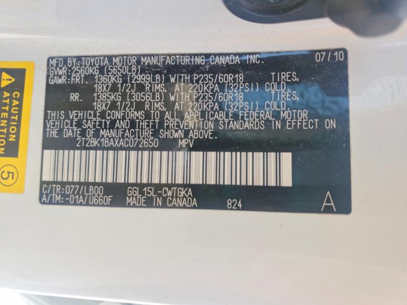 Продаж на аукціоні авто 2010 Lexus Rx, vin: 2T2BK1BAXAC072650, номер лоту: 54832866