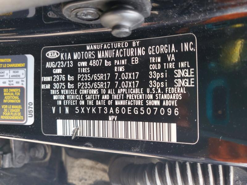 Продаж на аукціоні авто 2014 Kia Sorento, vin: 5XYKT3A60EG507096, номер лоту: 53548666