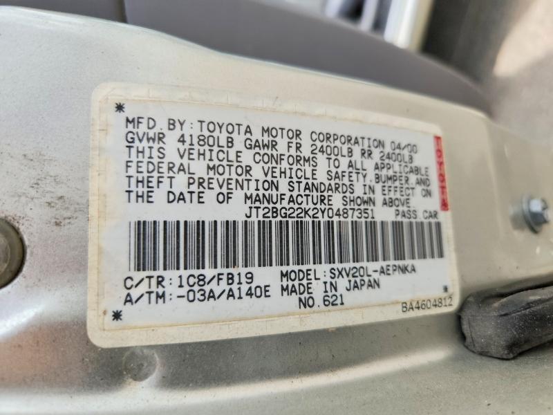 Продажа на аукционе авто 2000 Toyota Camry, vin: JT2BG22K2Y0487351, номер лота: 53562556