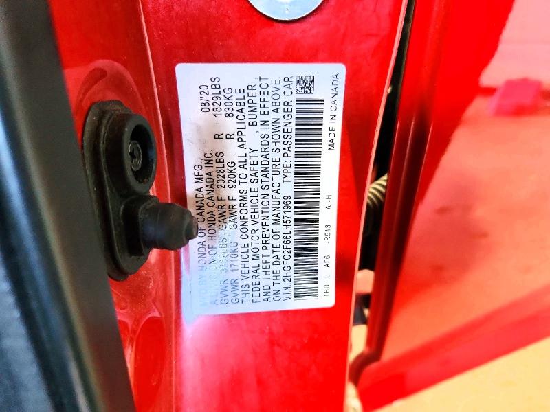 2020 Honda Civic მანქანა იყიდება აუქციონზე, vin: 2HGFC2F66LH571969, აუქციონის ნომერი: 54520776