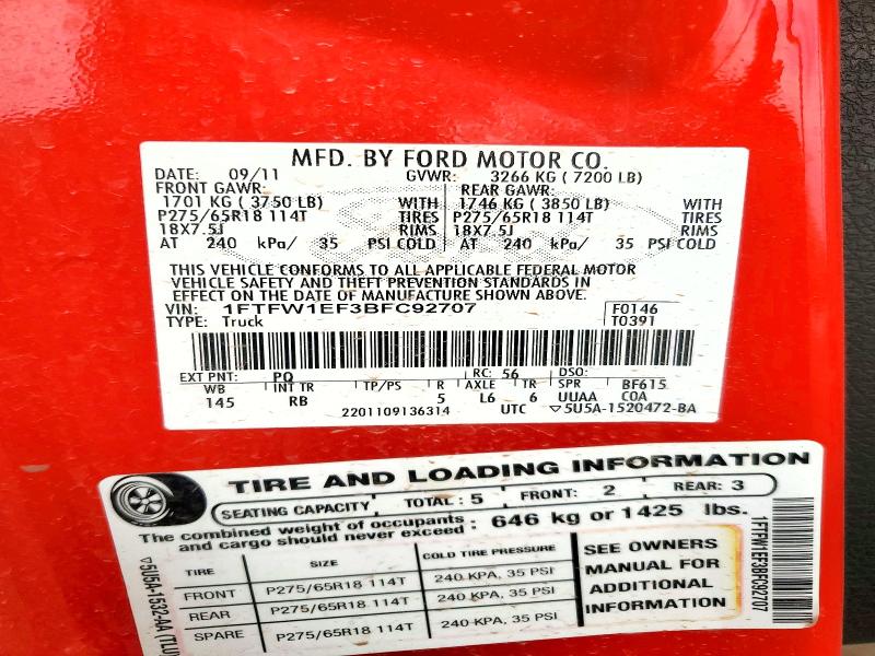 Продаж на аукціоні авто 2011 Ford F150, vin: 1FTFW1EF3BFC92707, номер лоту: 51914126