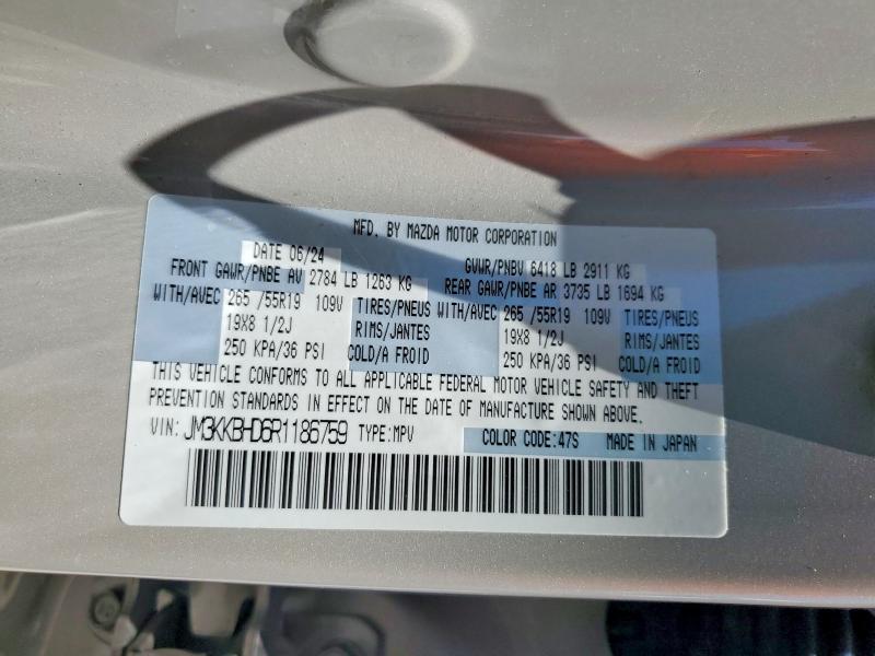 Aukcja sprzedaży 2024 Mazda Cx-90, vin: JM3KKBHD6R1186759, numer aukcji: 53104066