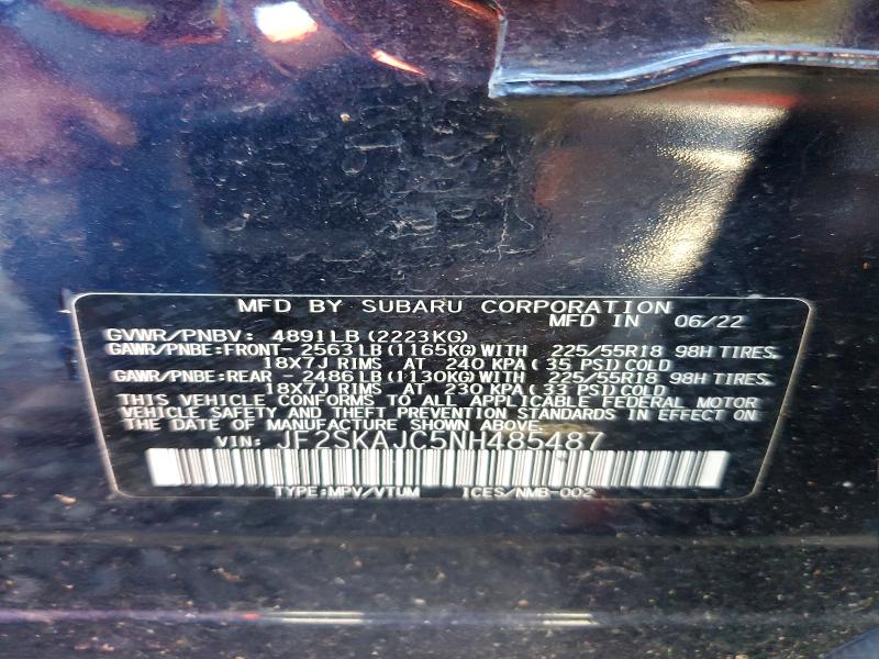 Aukcja sprzedaży 2022 Subaru Forester, vin: JF2SKAJC5NH485487, numer aukcji: 54733516
