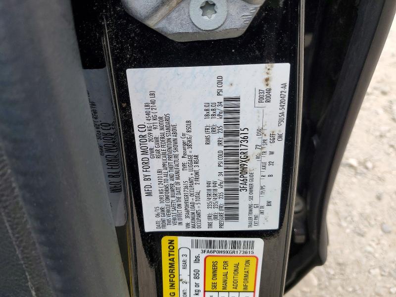 52049326 :رقم المزاد ، 3FA6P0H9XGR173615 vin ، 2016 Ford Fusion مزاد بيع