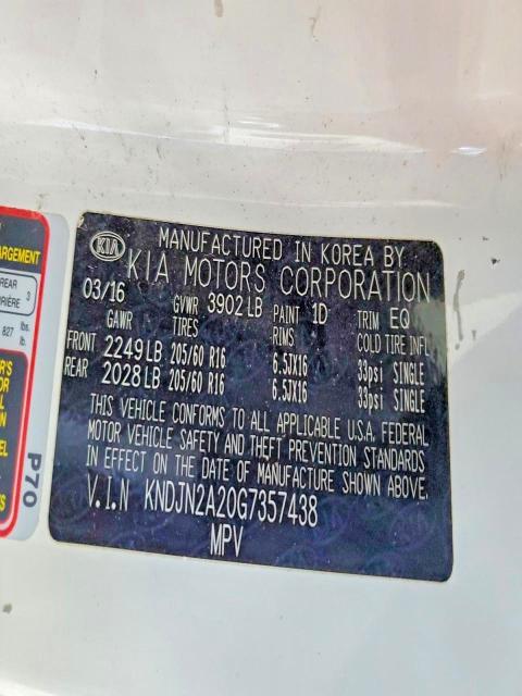 Продажа на аукционе авто 2016 Kia Soul, vin: KNDJN2A20G7357438, номер лота: 52538686