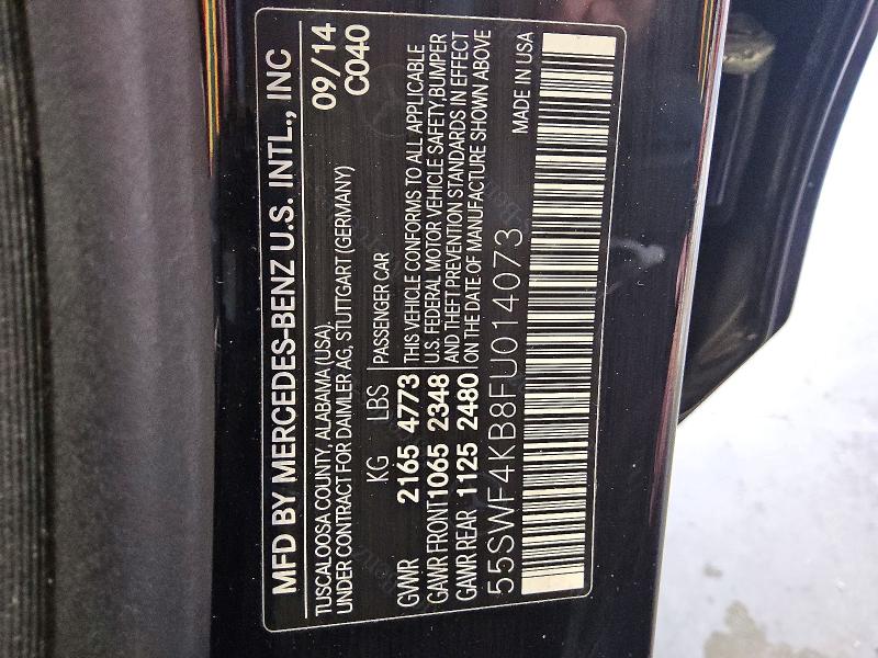 51430996 :رقم المزاد ، 55SWF4KB8FU014073 vin ، 2015 Mercedes-benz C مزاد بيع