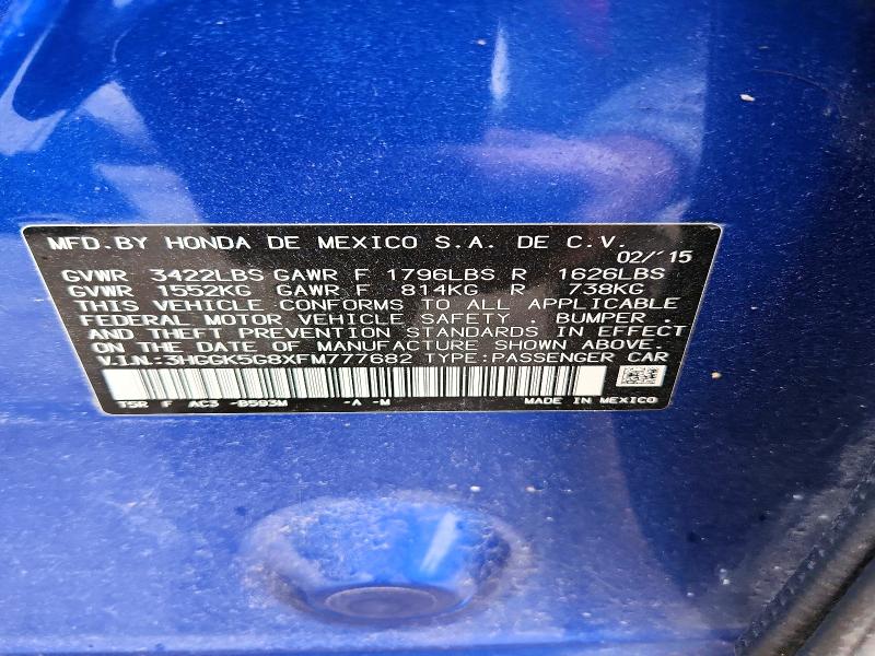 2015 Honda Fit მანქანა იყიდება აუქციონზე, vin: 3HGGK5G8XFM777682, აუქციონის ნომერი: 54590566