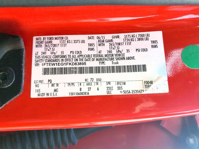 2015 Ford F150 მანქანა იყიდება აუქციონზე, vin: 1FTEW1EG1FKD83895, აუქციონის ნომერი: 54926306