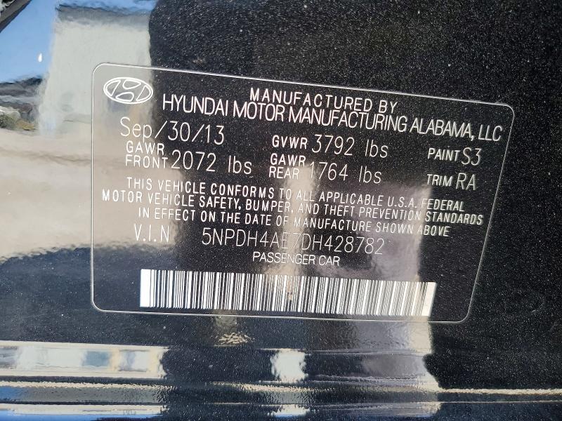 52426766 :رقم المزاد ، 5NPDH4AE7DH428782 vin ، 2013 Hyundai Elantra مزاد بيع