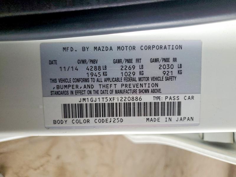 2015 Mazda 6 მანქანა იყიდება აუქციონზე, vin: JM1GJ1T5XF1220886, აუქციონის ნომერი: 52426206
