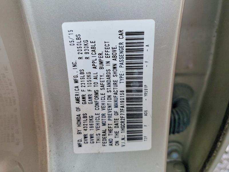 Aukcja sprzedaży 2015 Honda Accord, vin: 1HGCR2F77FA190158, numer aukcji: 55254906