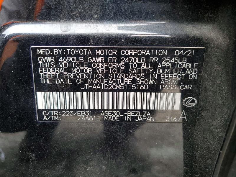 2021 Lexus Is მანქანა იყიდება აუქციონზე, vin: JTHAA1D20M5115160, აუქციონის ნომერი: 53791526