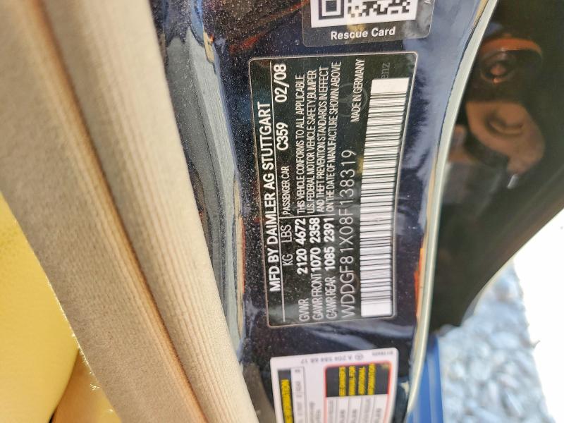 51911896 :رقم المزاد ، WDDGF81X08F138319 vin ، 2008 Mercedes-benz C مزاد بيع