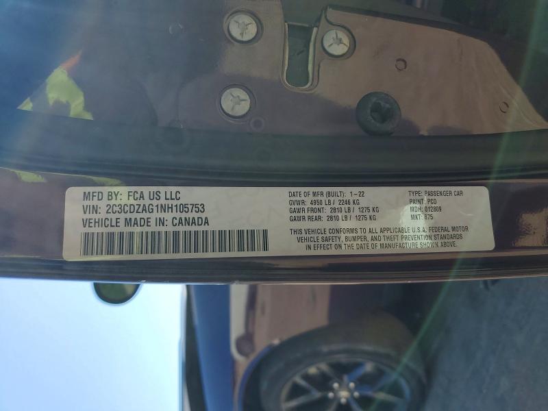 53524936 :رقم المزاد ، 2C3CDZAG1NH105753 vin ، 2022 Dodge Challenger مزاد بيع