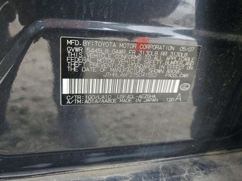 Auction sale of the 2007 Lexus Ls, vin: JTHBL46F275041552, lot number: 52706826