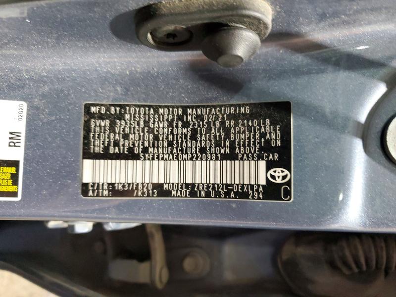 52742146 :رقم المزاد ، 5YFEPMAE0MP220981 vin ، 2021 Toyota Corolla مزاد بيع