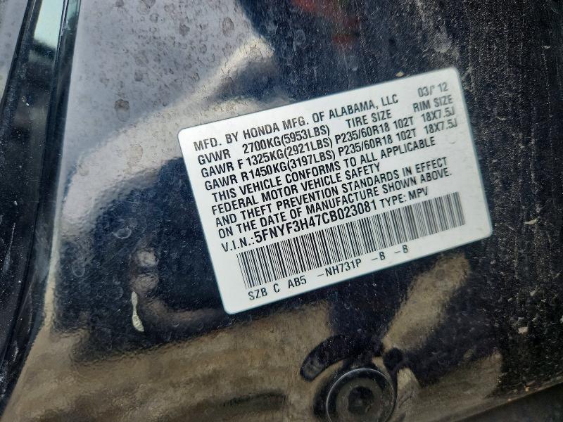 Продажа на аукционе авто 2012 Honda Pilot, vin: 5FNYF3H47CB023081, номер лота: 55311456