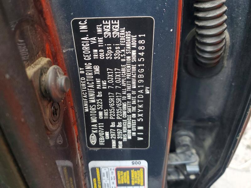 54782486 :رقم المزاد ، 5XYKTDA19BG154881 vin ، 2011 Kia Sorento مزاد بيع