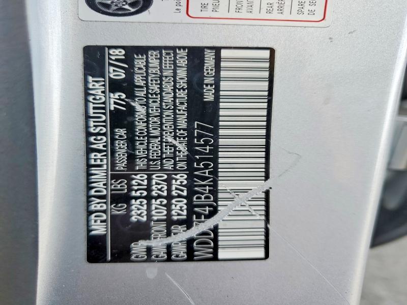 Продажа на аукционе авто 2019 Mercedes-benz E, vin: WDDZF4JB4KA514577, номер лота: 52373046