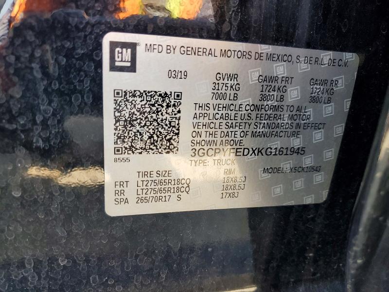 Aukcja sprzedaży 2019 Chevrolet Silverado, vin: 3GCPYFEDXKG161945, numer aukcji: 51912016