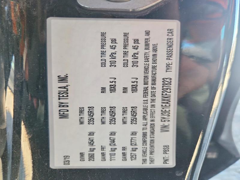 54841596 :رقم المزاد ، 5YJ3E1EAXKF297823 vin ، 2019 Tesla Model 3 مزاد بيع