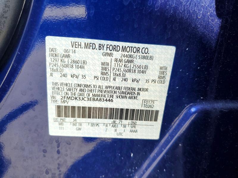 54659526 :رقم المزاد ، 2FMDK3JC3EBA83446 vin ، 2014 Ford Escape مزاد بيع