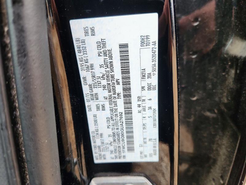 2016 Ford Escape მანქანა იყიდება აუქციონზე, vin: 1FMCU9G90GUA27692, აუქციონის ნომერი: 52518366