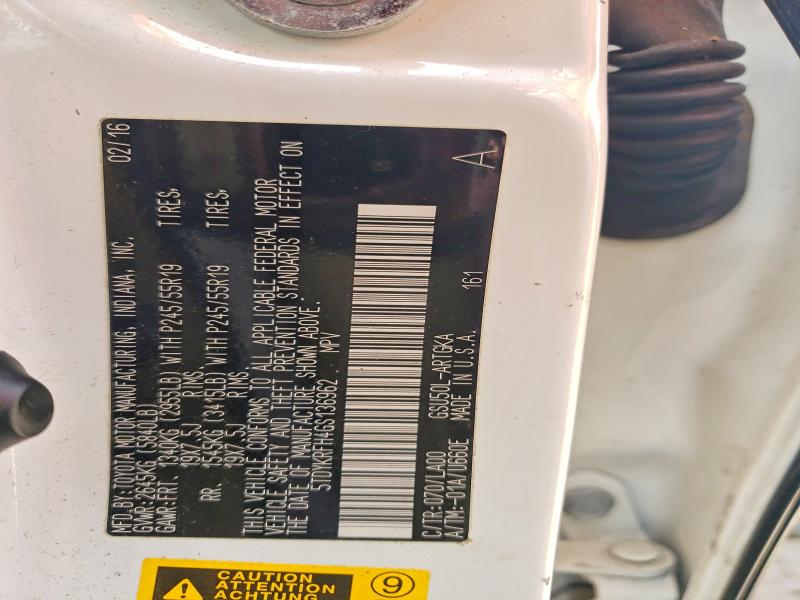Aukcja sprzedaży 2016 Toyota Highlander, vin: 5TDYKRFH4GS136962, numer aukcji: 54899026