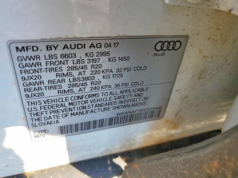 Продажа на аукционе авто 2017 Audi Q7, vin: WA1VAAF75HD055443, номер лота: 52319536