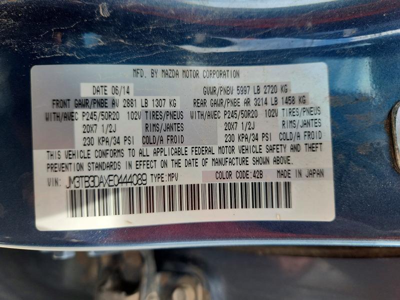 54972226 :رقم المزاد ، JM3TB3DAXE0444089 vin ، 2014 Mazda Cx-9 مزاد بيع
