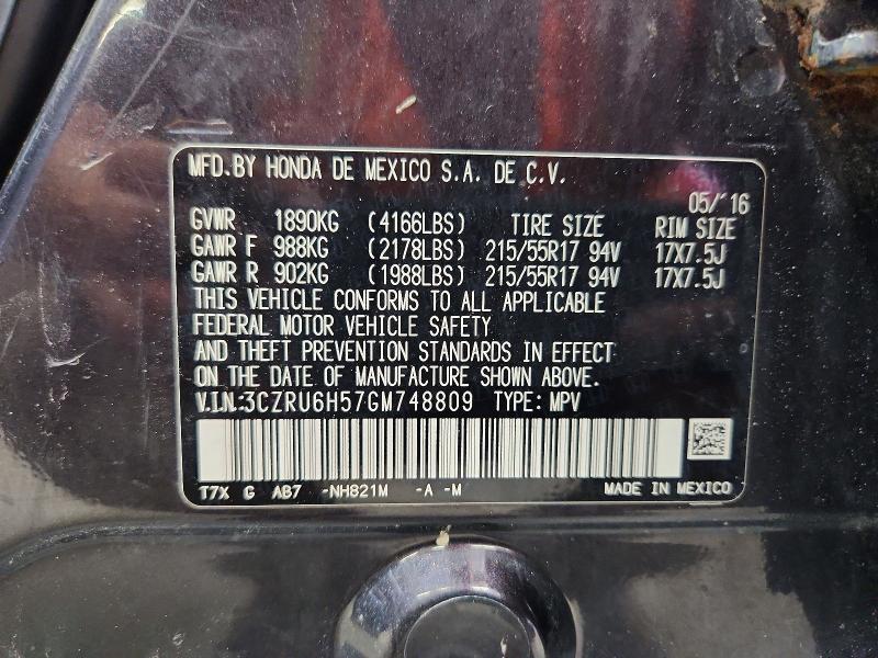 55303396 :رقم المزاد ، 3CZRU6H57GM748809 vin ، 2016 Honda Hr-v مزاد بيع
