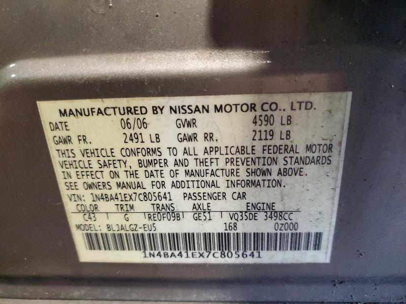 2007 Nissan Maxima მანქანა იყიდება აუქციონზე, vin: 1N4BA41EX7C805641, აუქციონის ნომერი: 52560516