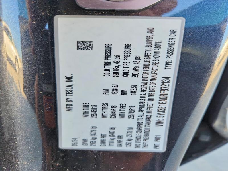 Aukcja sprzedaży 2024 Tesla Model 3, vin: 5YJ3E1EA0RF872134, numer aukcji: 53437266