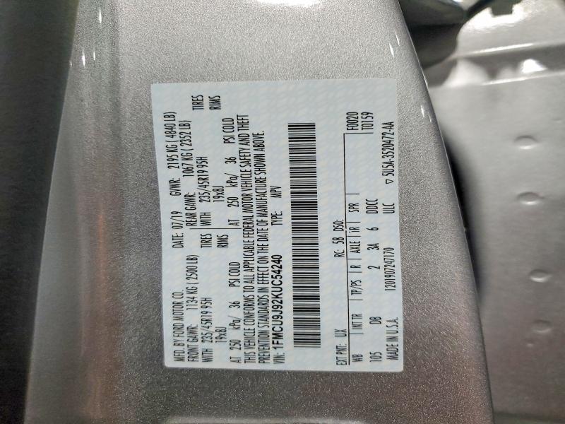 Aukcja sprzedaży 2019 Ford Escape, vin: 1FMCU9J92KUC54240, numer aukcji: 53377866