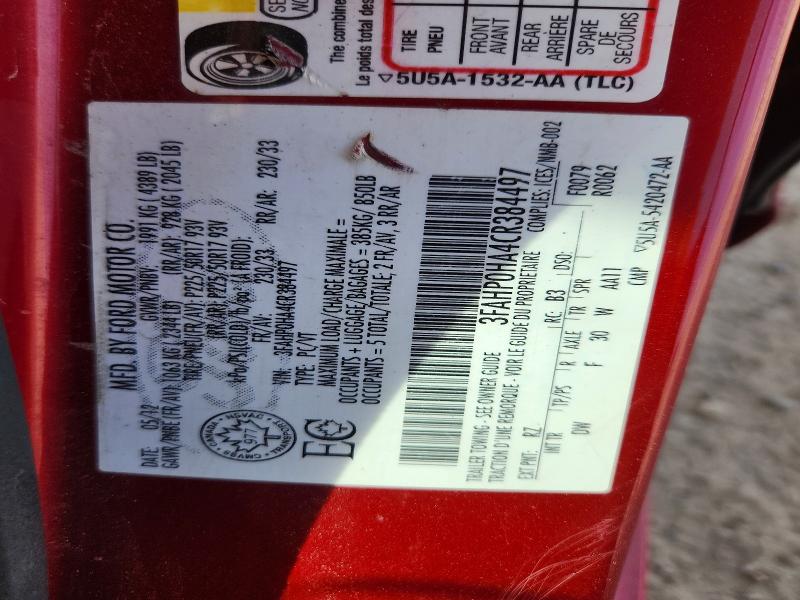 Aukcja sprzedaży 2012 Ford Fusion, vin: 3FAHP0HA4CR384497, numer aukcji: 54545396