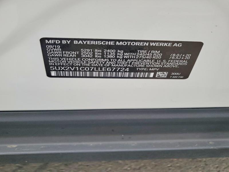 53810866 :رقم المزاد ، 5UX2V1C07LLE67724 vin ، 2020 Bmw X4 مزاد بيع