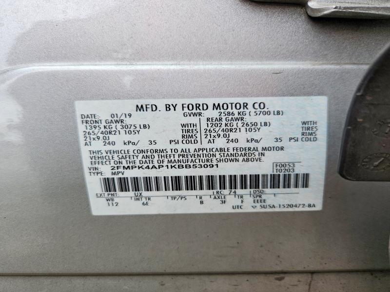 Aukcja sprzedaży 2019 Ford Edge, vin: 2FMPK4AP1KBB53091, numer aukcji: 53468426