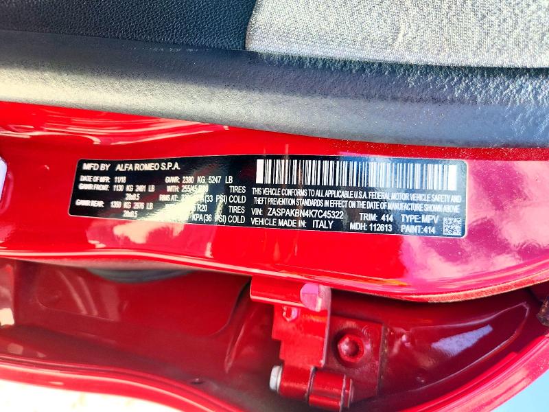 54042156 :رقم المزاد ، ZASPAKBN4K7C45322 vin ، 2019 Alfa Romeo Stelvio مزاد بيع