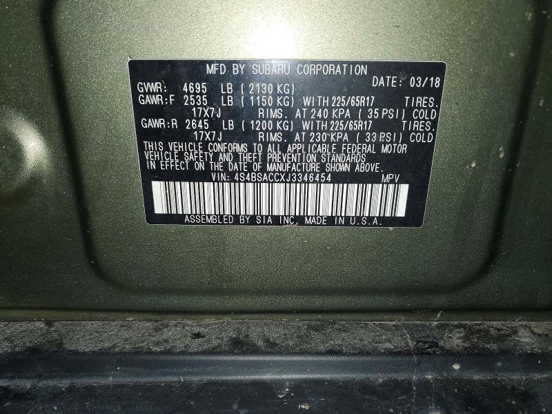 53729136 :رقم المزاد ، 4S4BSACCXJ3346454 vin ، 2018 Subaru Outback مزاد بيع