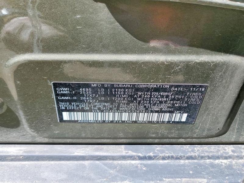 55226846 :رقم المزاد ، 4S4BSAHC0K3267675 vin ، 2019 Subaru Outback مزاد بيع
