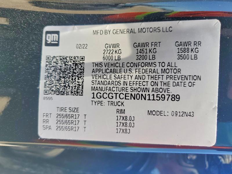 Продажа на аукционе авто 2022 Chevrolet Colorado, vin: 1GCGTCEN0N1159789, номер лота: 51381416