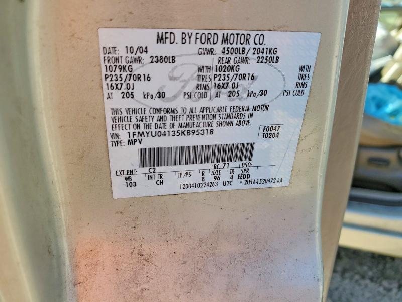 54019606 :رقم المزاد ، 1FMYU04135KB95318 vin ، 2005 Ford Escape مزاد بيع
