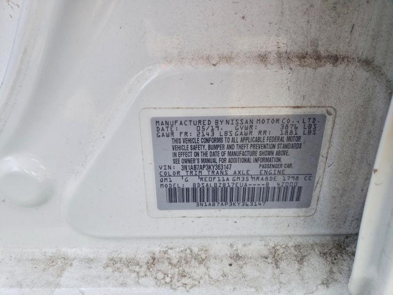 52504306 :رقم المزاد ، 3N1AB7AP3KY363147 vin ، 2019 Nissan Sentra مزاد بيع