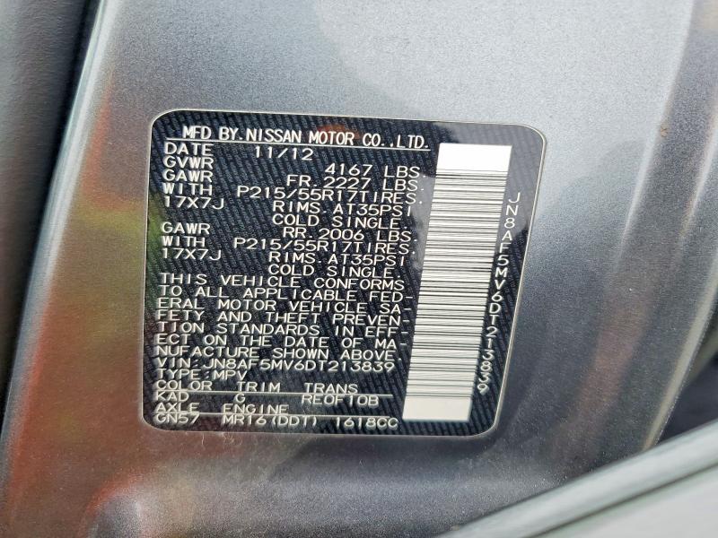 2013 Nissan Juke მანქანა იყიდება აუქციონზე, vin: JN8AF5MV6DT213839, აუქციონის ნომერი: 52325086