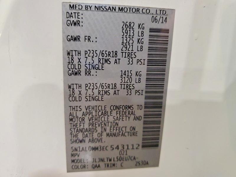 Продажа на аукционе авто 2014 Infiniti Qx60, vin: 5N1AL0MM3EC543112, номер лота: 52329736