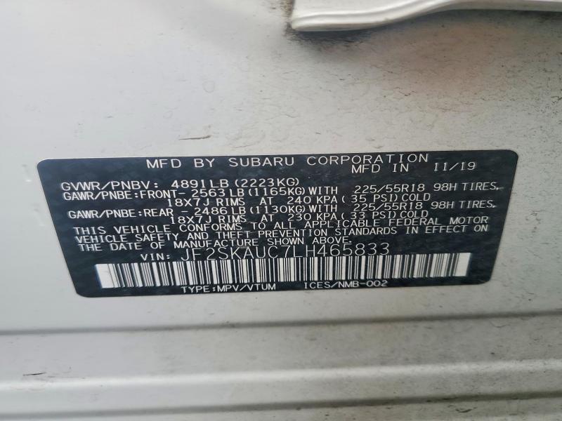 Aukcja sprzedaży 2020 Subaru Forester, vin: JF2SKAUC7LH465833, numer aukcji: 55105426