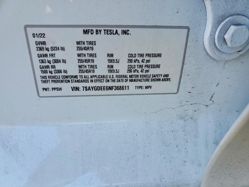 Aukcja sprzedaży 2022 Tesla Model Y, vin: 7SAYGDEE6NF368611, numer aukcji: 52583746